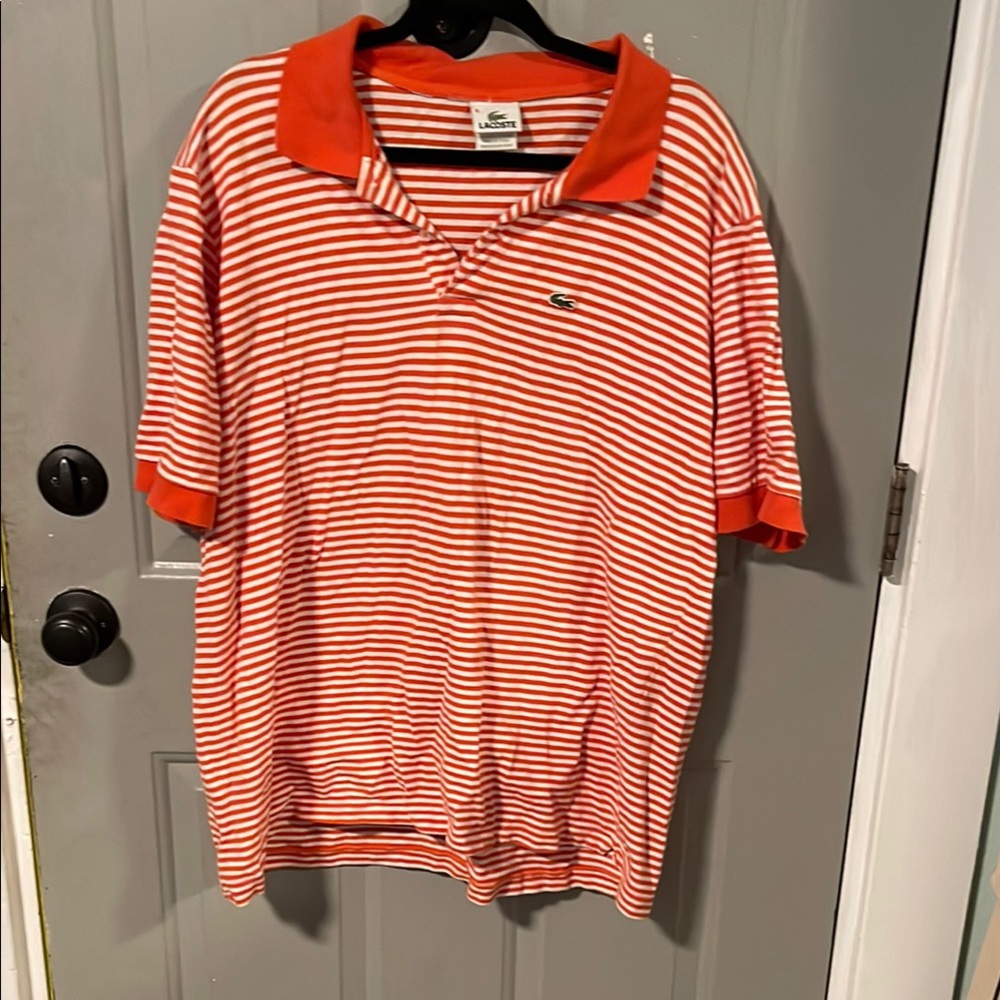 Lacoste orange and white Striped Polo Shirt